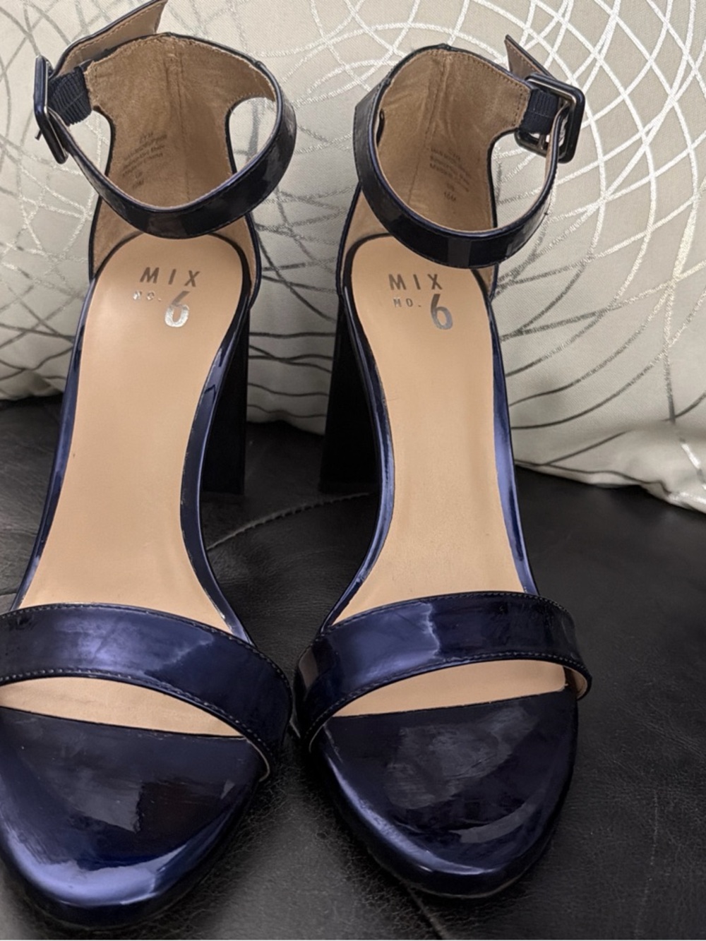 Mix No. 6 Navy Patent Ankle-Strap Block Heel Sandals